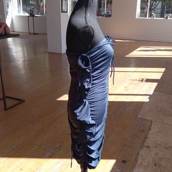 Navy longsleve off the shoulder adjustable rushing dress - Picture 5 of 8